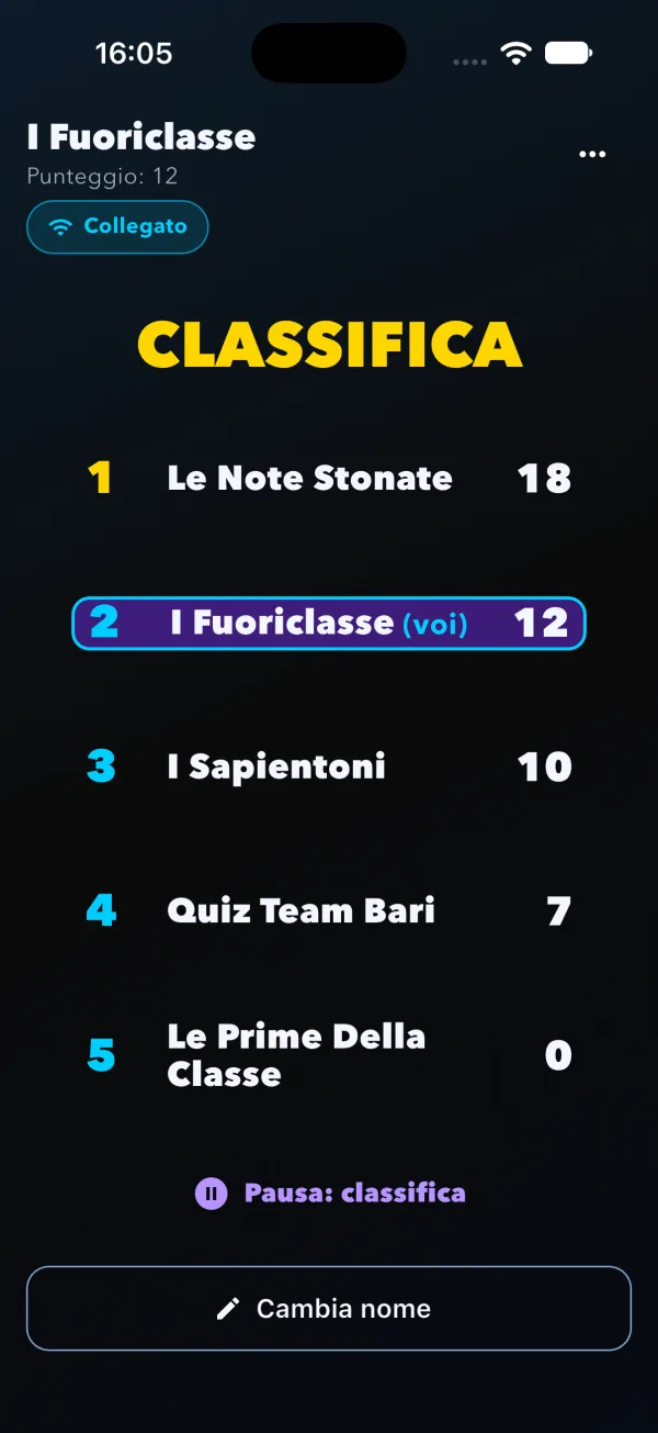 Classifica in tempo reale sul telefono